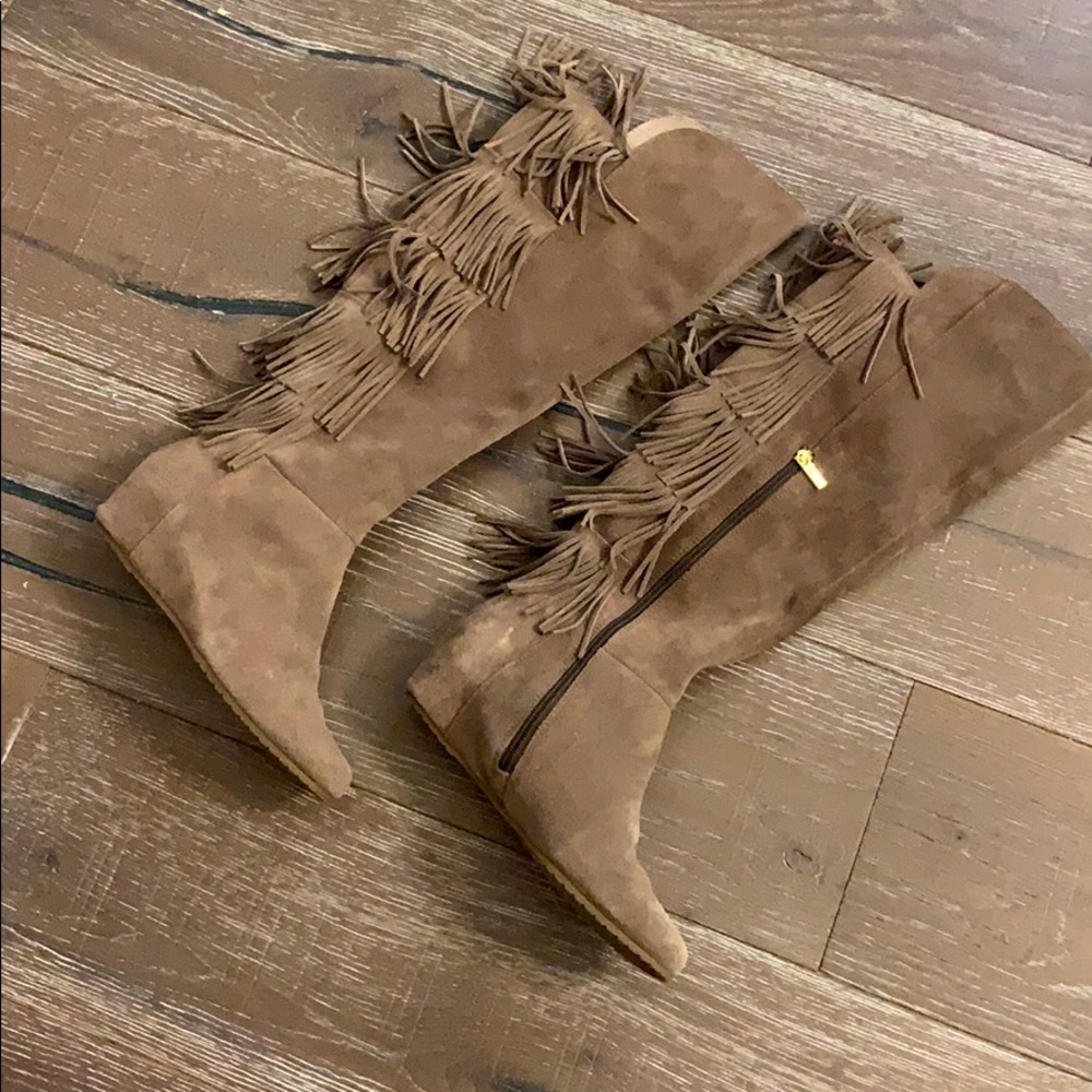 Fringe knee high boots